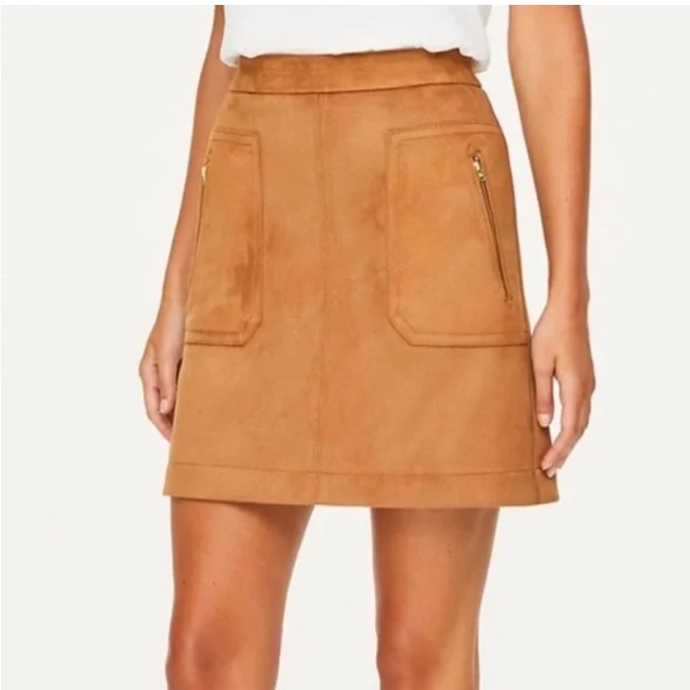 Tan Loft Faux Suede Pocket A-Line Skirt